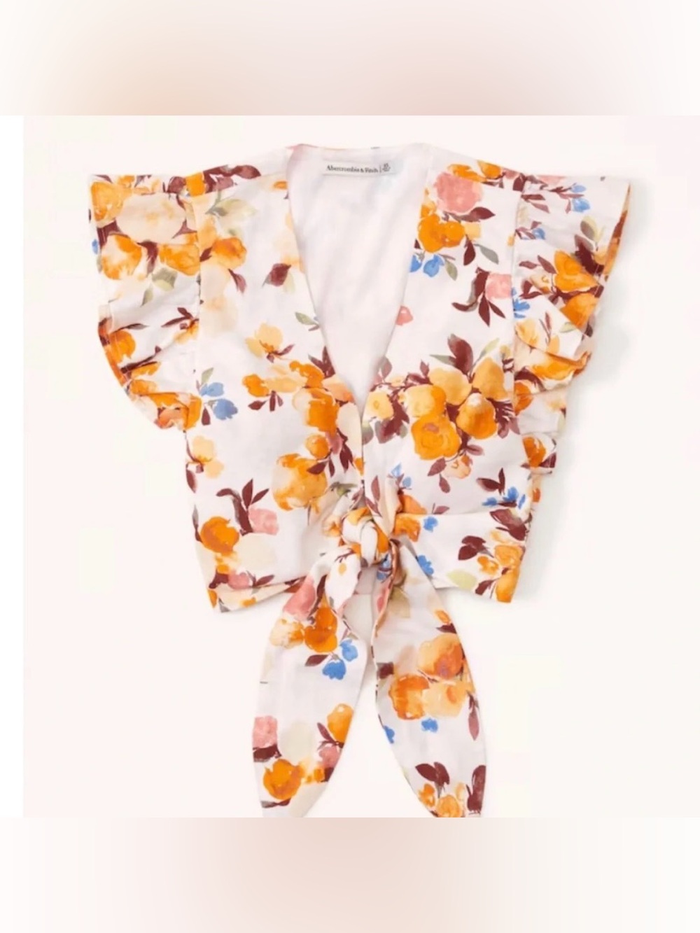 Abercrombie & Fitch White Floral Tie-Front Crop Top